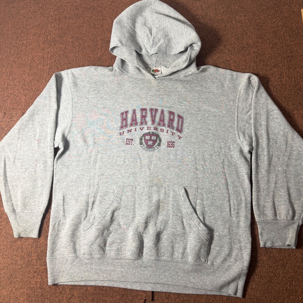 Fruit‎ of the Loom Harvard University Hoodie Gray Sweatshirt Mens Large 1403